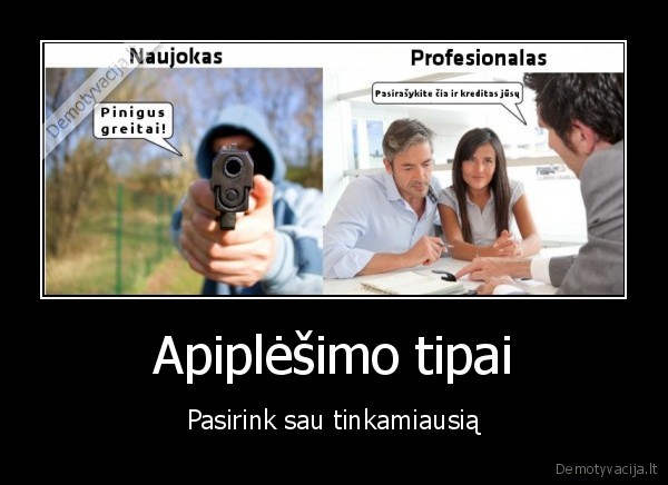Apiplėšimo tipai - Pasirink sau tinkamiausią. 