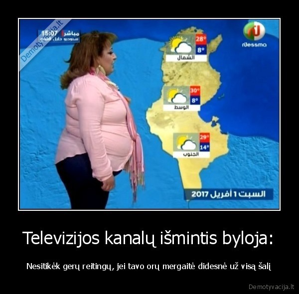Televizijos kanalų išmintis byloja: - Nesitikėk gerų reitingų, jei tavo orų mergaitė didesnė už visą šalį. 