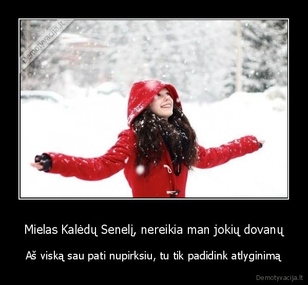 Mielas Kalėdų Senelį, nereikia man jokių dovanų - Aš viską sau pati nupirksiu, tu tik padidink atlyginimą. 