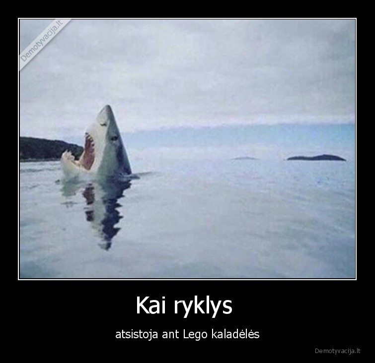 Kai ryklys  - atsistoja ant Lego kaladėlės. 