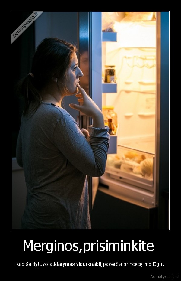Merginos,prisiminkite  - kad šaldytuvo atidarymas vidurknaktį paverčia princecę moliūgu.. 