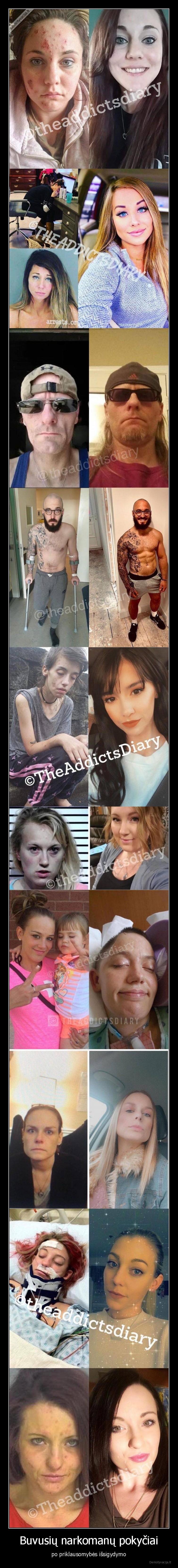 Buvusių narkomanų pokyčiai - po priklausomybės išsigydymo. 