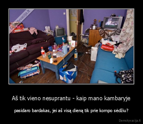 Aš tik vieno nesuprantu - kaip mano kambaryje - pasidaro bardakas, jei aš visą dieną tik prie kompo sėdžiu?. 