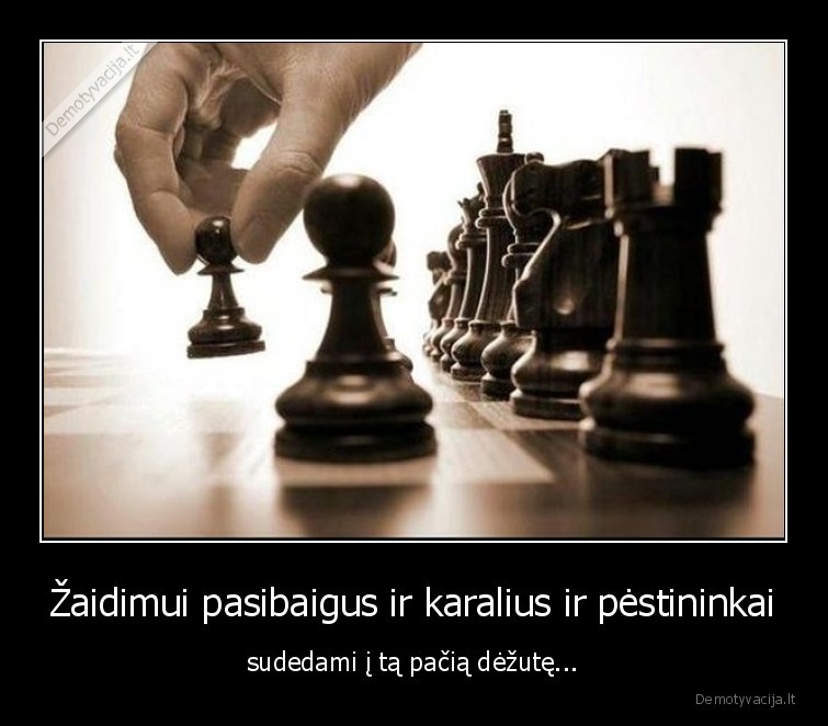 Žaidimui pasibaigus ir karalius ir pėstininkai - sudedami į tą pačią dėžutę.... 