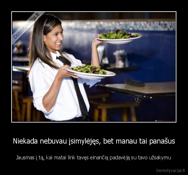 Niekada nebuvau įsimylėjęs, bet manau tai panašus - Jausmas į tą, kai matai link tavęs einančią padavėją su tavo užsakymu. 