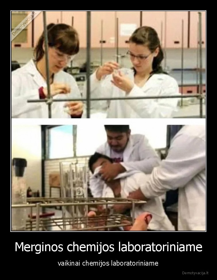 Merginos chemijos laboratoriniame - vaikinai chemijos laboratoriniame. 