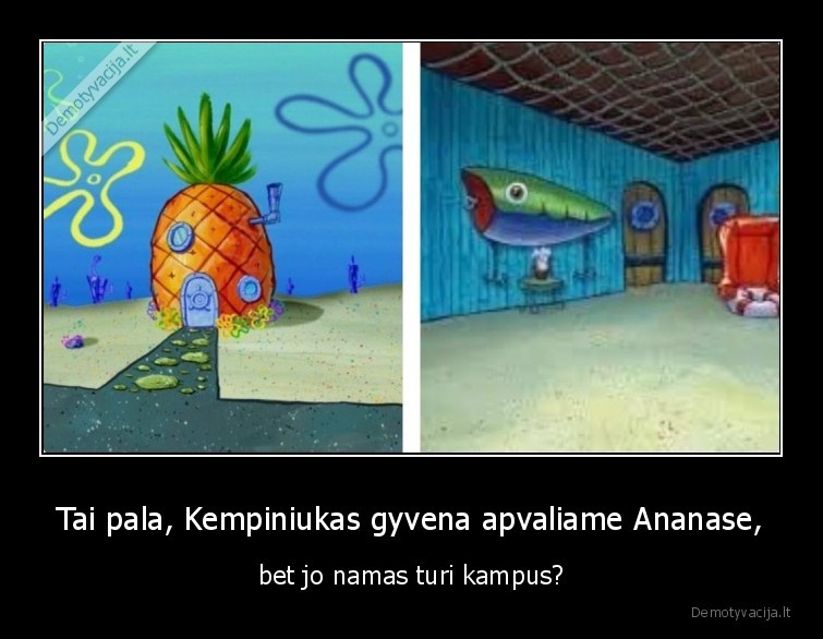 Tai pala, Kempiniukas gyvena apvaliame Ananase, - bet jo namas turi kampus?. 