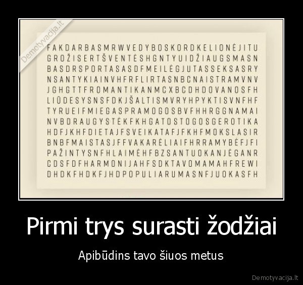 Pirmi trys surasti žodžiai - Apibūdins tavo šiuos metus. 