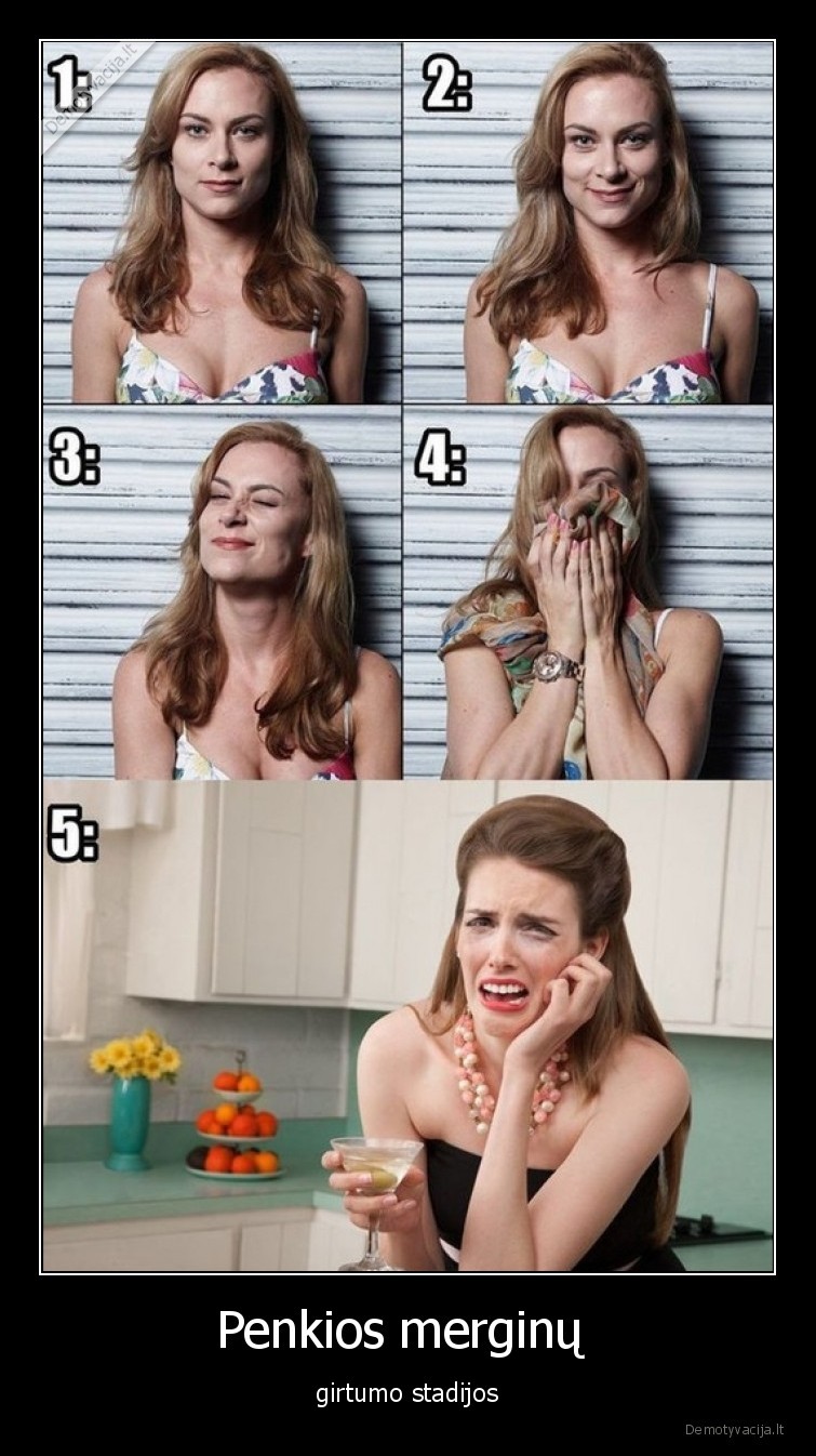 Penkios merginų  - girtumo stadijos. 