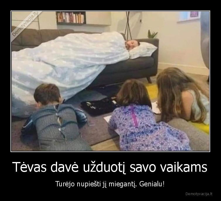 Tėvas davė užduotį savo vaikams - Turėjo nupiešti jį miegantį. Genialu!. 
