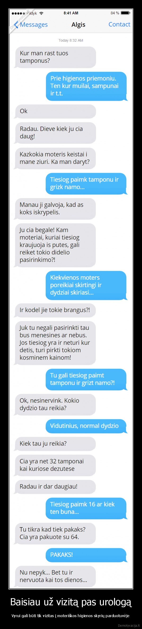 Baisiau už vizitą pas urologą - Vyrui gali būti tik vizitas į moteriškos higienos skyrių parduotuvėje. 