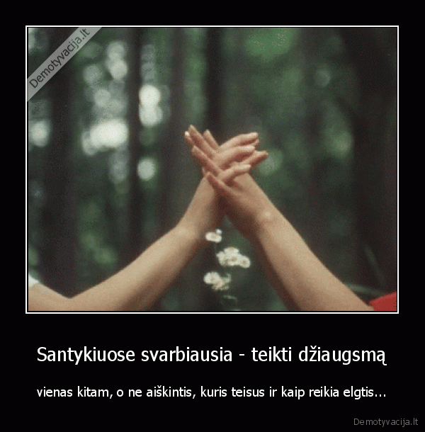 Santykiuose svarbiausia - teikti džiaugsmą - vienas kitam, o ne aiškintis, kuris teisus ir kaip reikia elgtis.... 