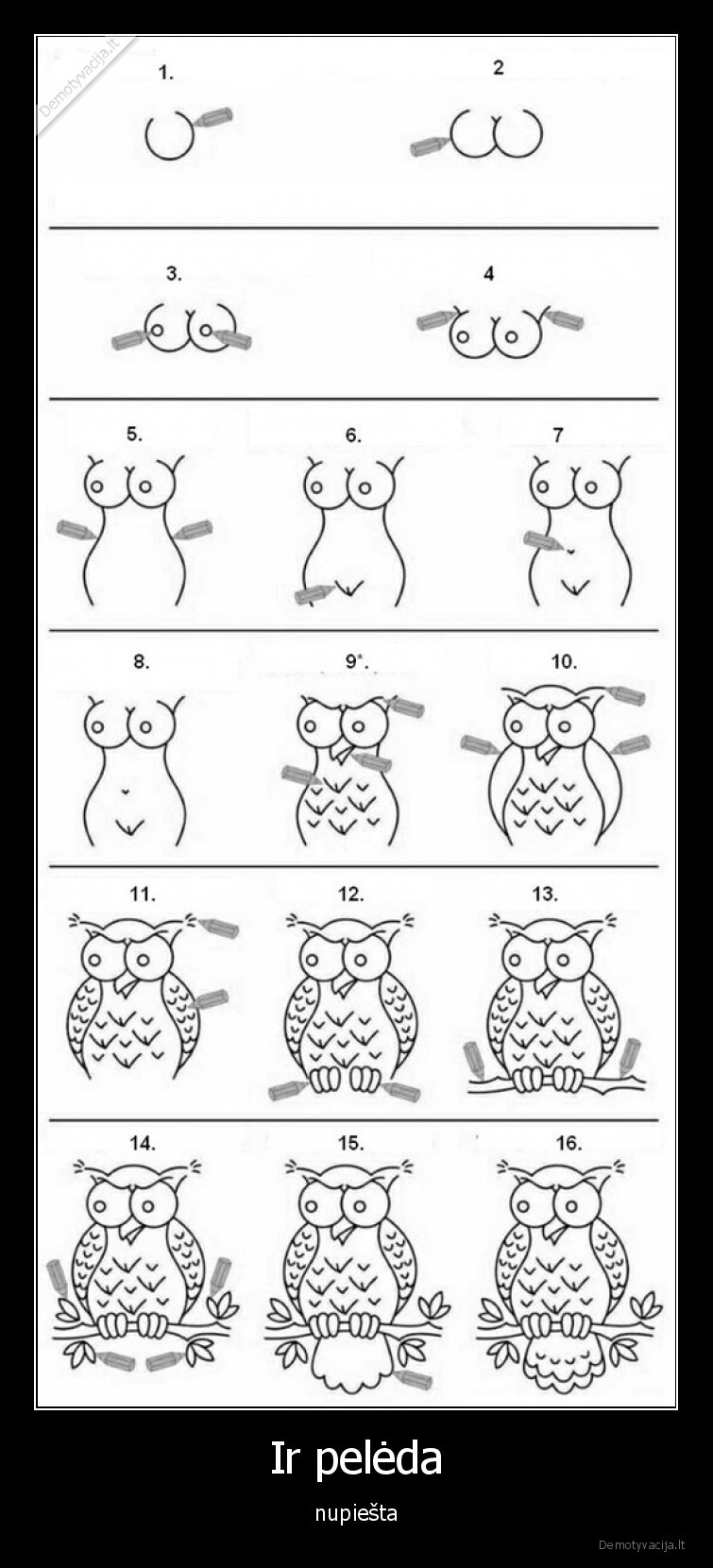 Ir pelėda - nupiešta. 