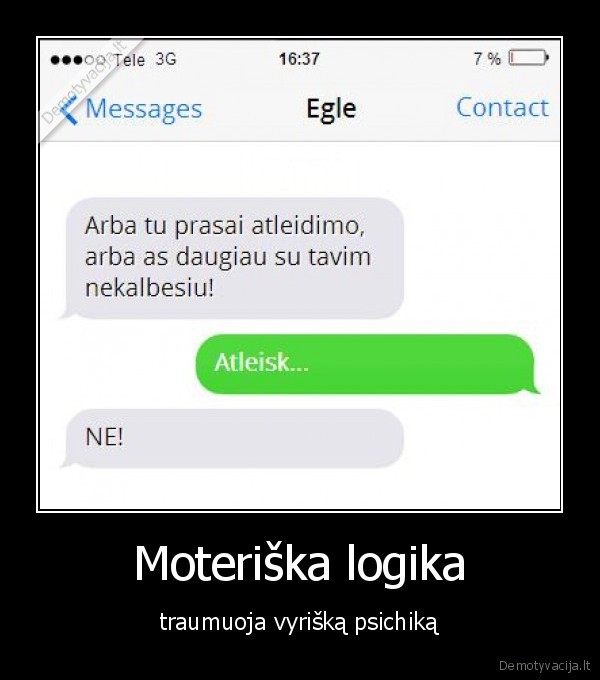 Moteriška logika - traumuoja vyrišką psichiką. 