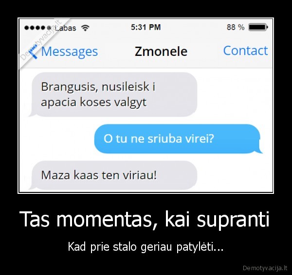 Tas momentas, kai supranti - Kad prie stalo geriau patylėti.... 