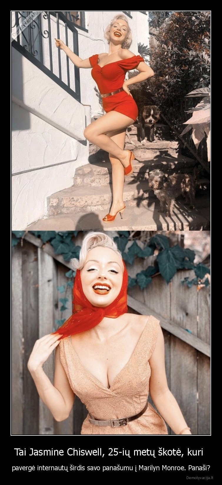 Tai Jasmine Chiswell, 25-ių metų škotė, kuri  - pavergė internautų širdis savo panašumu į Marilyn Monroe. Panaši?. 