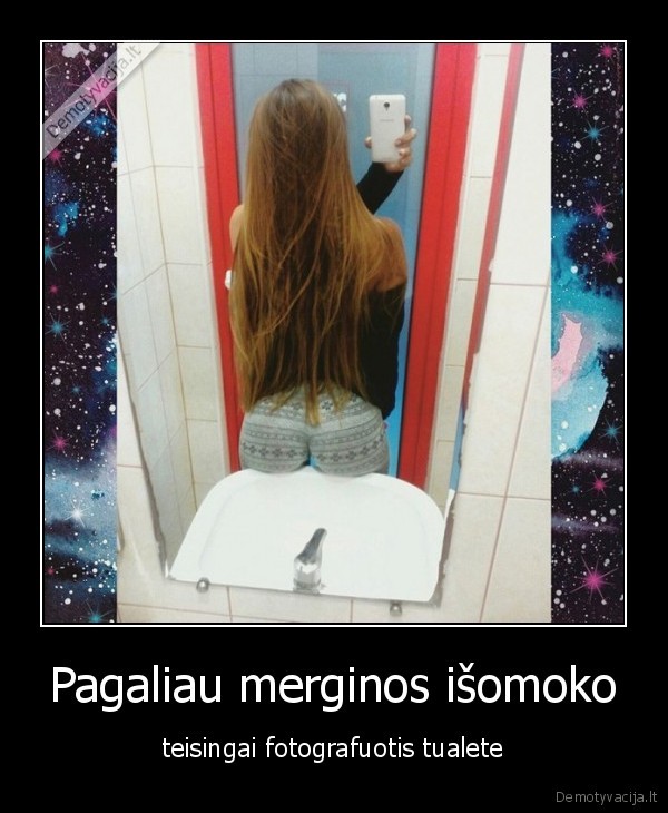 Pagaliau merginos išomoko - teisingai fotografuotis tualete. 