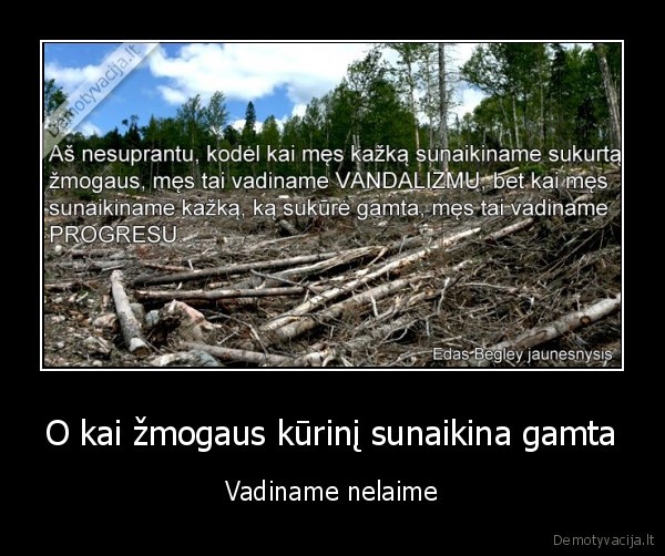 O kai žmogaus kūrinį sunaikina gamta - Vadiname nelaime. 