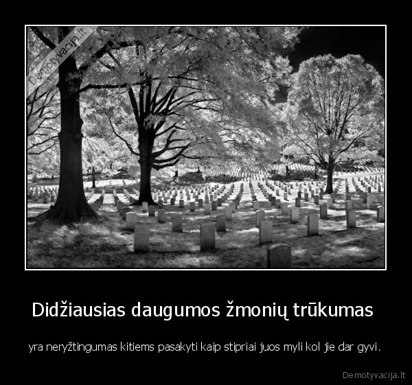 Didžiausias daugumos žmonių trūkumas  - yra neryžtingumas kitiems pasakyti kaip stipriai juos myli kol jie dar gyvi.. 