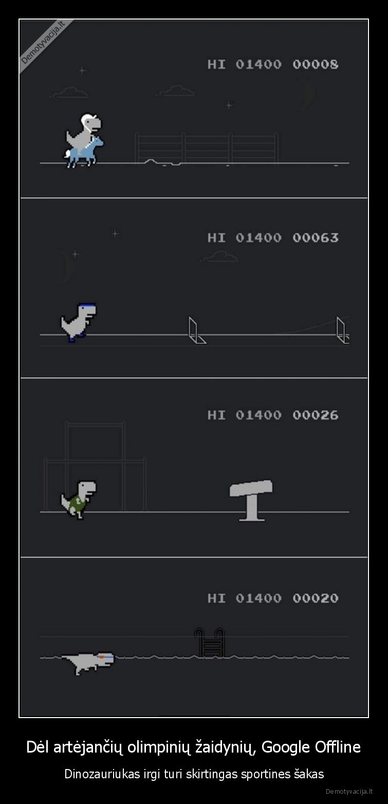 Dėl artėjančių olimpinių žaidynių, Google Offline - Dinozauriukas irgi turi skirtingas sportines šakas. 
