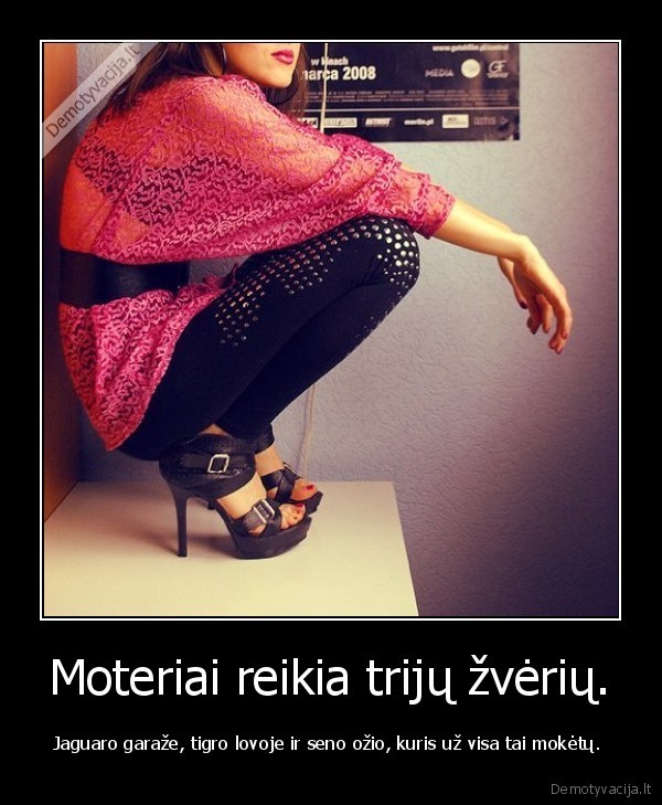 Moteriai reikia trijų žvėrių. - Jaguaro garaže, tigro lovoje ir seno ožio, kuris už visa tai mokėtų. 